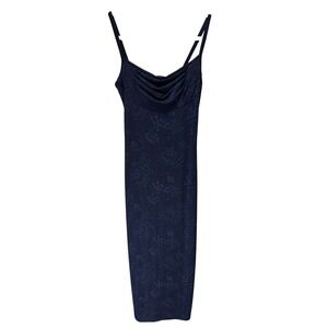 All That Jazz Maxi Dress Women Medium Navy Floral Cowl Neck 90s Vintage